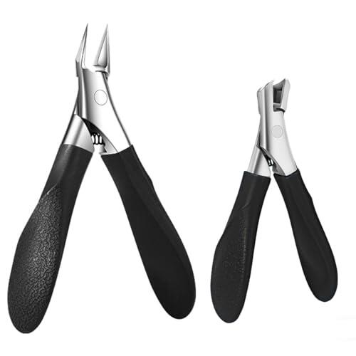 hankousi 2 tijeras de uñas de acero inoxidable y ABS con resorte integrado y mango suave para grosor e infestación por hongos (cuerpo negro)