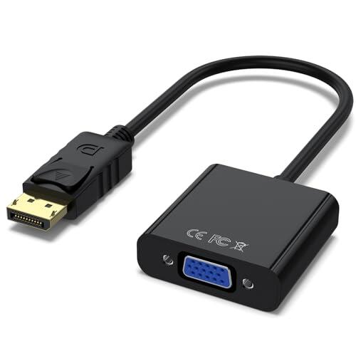 YLK Adaptador DisplayPort a VGA 1080P (Macho a Hembra) Compatible con Lenovo, DELL, HP, ASUS, PC, Pantalla, Proyector (Noir)