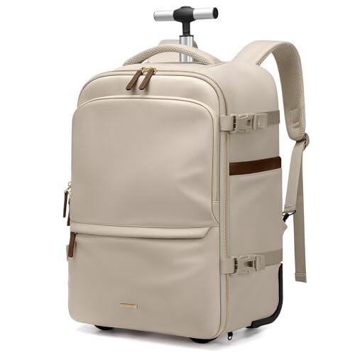 GOLF SUPAGS 32L Mochila con Ruedas, Mochila Viaje Cabina Avion, Mochila Para Portátil de 17 Pulgadas con Ruedas Ocultables, para Viajes Cortos, Universidad, Trabajo Diario (Albaricoque)