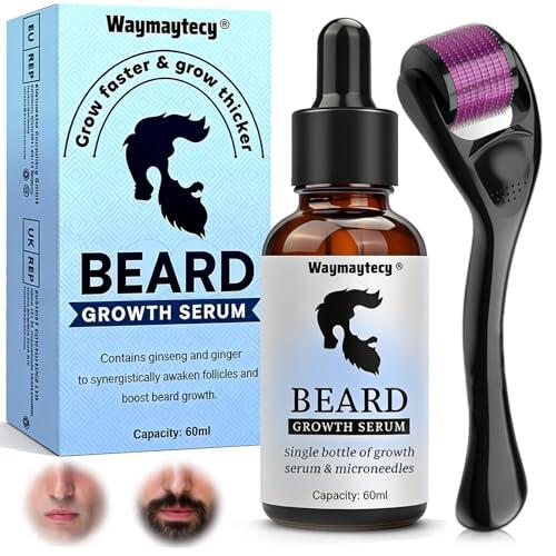 Crece Barba Kit,Crecimiento de Barba Mejorado para Hombres con Rodillo,Favorece el Crecimiento de la Cabello,Lo que es un Regalo Ideal para Hombres o Padres(60ml)