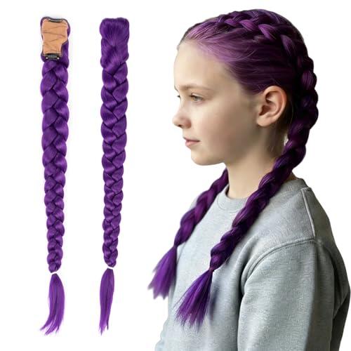 Pelo sintético para trenzar color lila con clip oculto, traje de pelo sintético de 26 pulgadas para fiestas de cosplay Kpop