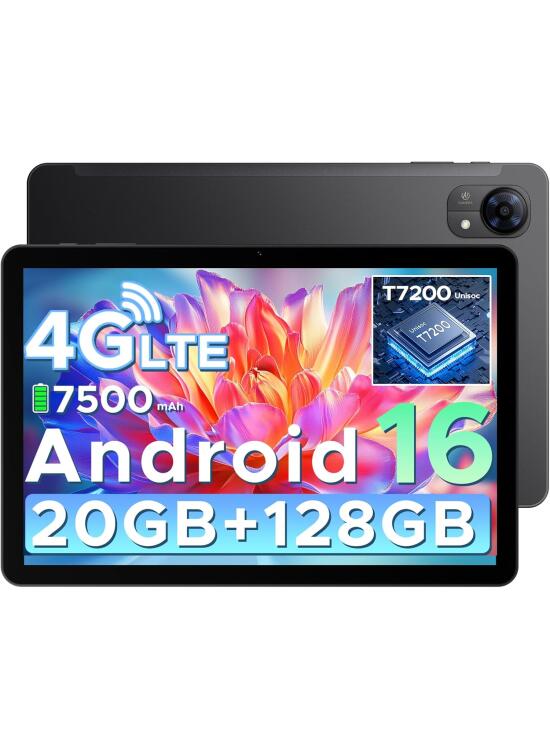 DOOGEE Tab G5 Tablet Android 16 con 4G LTE, Tablet 10 Pulgadas Gemini AI, 20GB+128GB/2TB & T7200 Octa Core Tablets Android, 7500mAh, 120Hz IPS HD & Ultra Delgado, 2 Altavoces| Widevine L1| Face ID|GPS