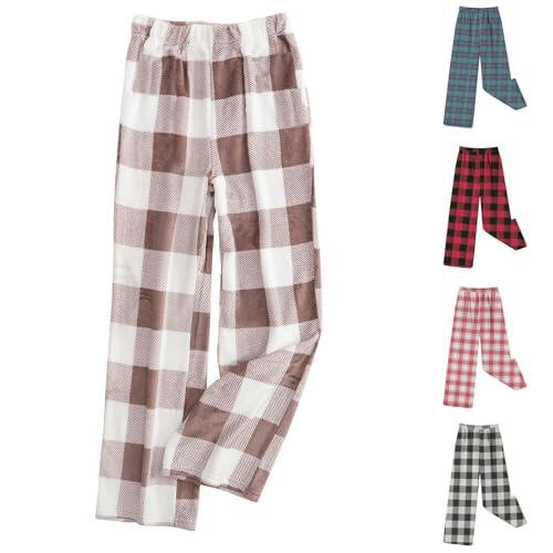 Pantalones de pijama de franela para niñas, pantalones de dormir a cuadros, pantalones de descanso con cintura elástica, cómodos con bolsillos, ropa de descanso de ajuste recto, ropa deportiva para