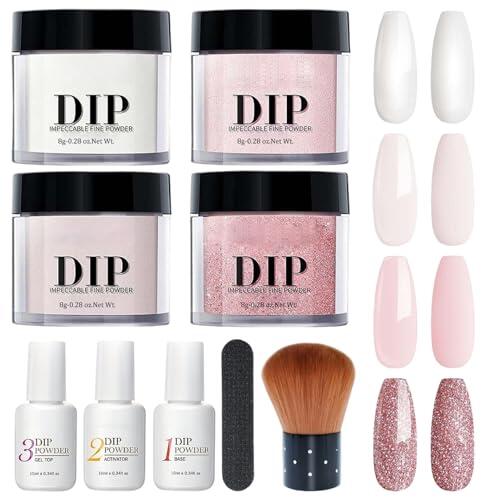 Juego de 10 unidades de polvo de inmersión para uñas, juego de líquido en polvo para uñas de 4 colores con activador de base y capa superior para francesas, salón de manicura, kit de b
