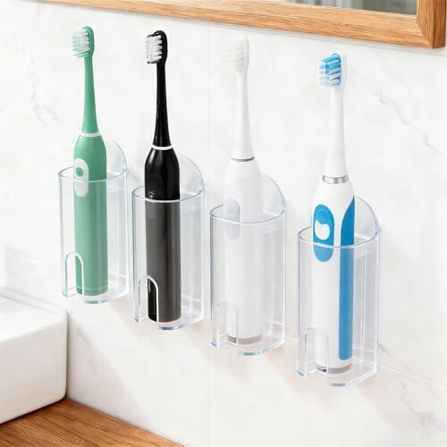Juego de 4 soportes para cepillo de dientes eléctrico transparentes, soporte para cepillo de dientes autoadhesivo para pared, soporte para cepillo de dientes eléctrico, soporte para cepillo de dientes