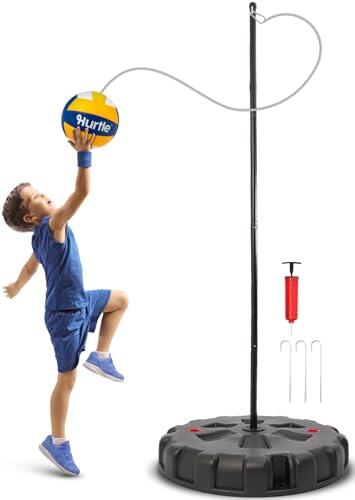 Hurtle Set de Pelota y Cuerda de Tetherball, Portatil, Base rellenable Estable, Poste de Acero Ajustable de 1.2 a 2.7mts, Montaje sin Herramientas, para niños y Adultos, Ideal para Exteriores