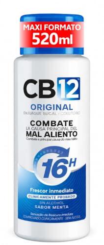 CB12 Enjuague Bucal Mal Aliento 16H - Colutorio con Flúor para Halitosis, Sabor Menta Suave, Aliento Fresco, Sin Alcohol - 520 ml
