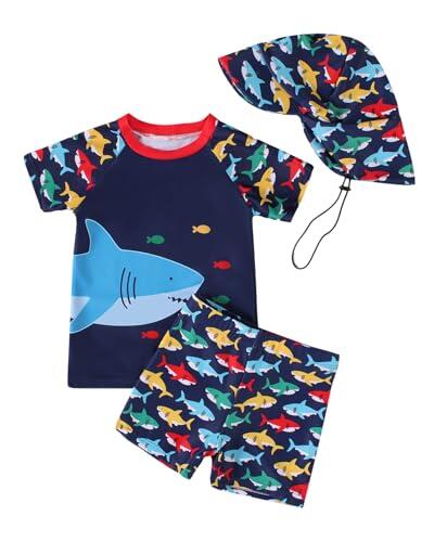 WYTbaby Ropa UV Traje de baño para bebé niño de dos piezas manga corta natación bañador pantalones cortos ropa de protección UV 3 meses - 3 años, azul marino, 2-3 Años