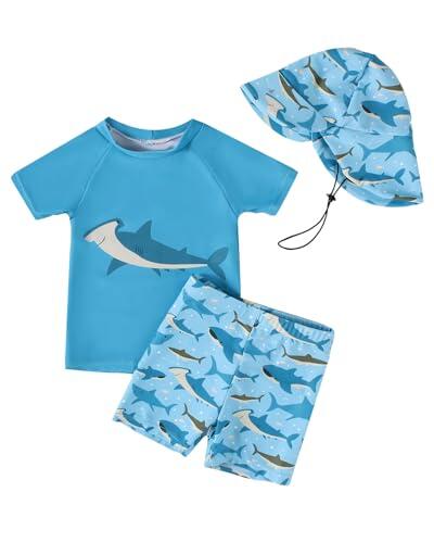 WYTbaby Ropa UV Traje de baño para bebé niño de dos piezas manga corta natación bañador pantalones cortos ropa de protección UV 3 meses - 3 años, azul, 18-24 meses