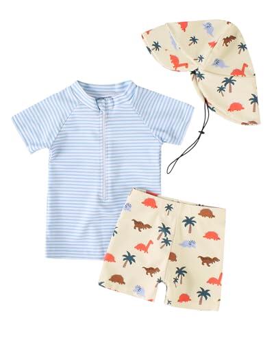 WYTbaby Traje de baño UV para bebé, de dos piezas, manga corta, camiseta de baño y bañador, protección UV, para niños de 3 meses a 3 años, beige, 12-18 meses