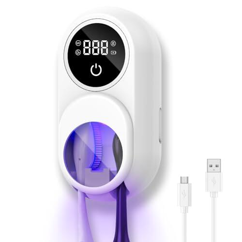ORIA Desinfectante para Cepillos de Dientes, Soporte Portátil para Cepillos de Dientes Eléctricos y Manuales con Esterilización Programada, Pantalla LED, Recargable para Viajes, Hogar y Negocios