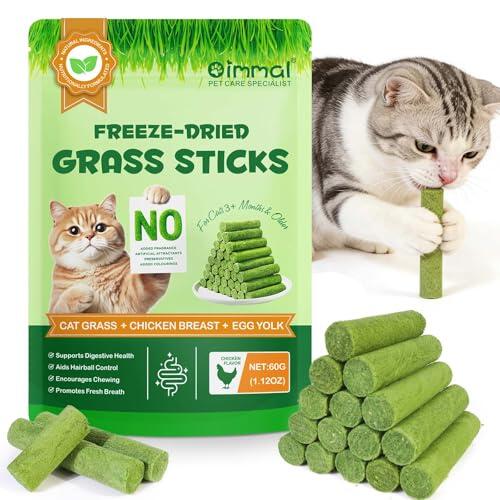 Palo de Hierba para Gatos de 60g, Snacks para Gatos Liofilizados de Hierba para Gato, Golosinas Comestibles para Limpieza Dental y Eliminación de Bolas de Pelo, Sabor Natural a Pollo