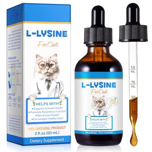 L-Lisina para Gatos - Suplemento Líquido de Apoyo Inmunológico Natural y Salud Respiratoria con Vitaminas y Equinácea - Sabor a Pollo, Ayuda en el Cuidado Ocular, Estornudos y Ojos Llorosos, 60ml Gota