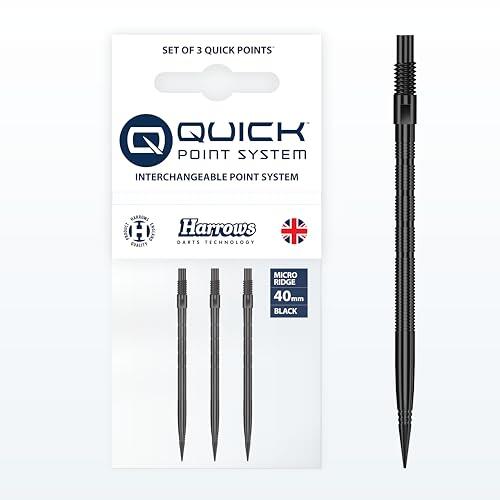 Harrows Micro Grip Quick Points - Puntos de dardos fresados CNC de precisión con agarre mejorado para los dedos y diseño sin roturas, sistema de punto rápido de intercambio rápido (40 mm, negro)