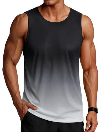 PINSPARK Camiseta de tirantes para hombre, sin mangas, camiseta de entrenamiento, verano, exterior, camiseta funcional, Negro , L