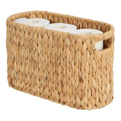 Fegtrtyoa Cesta de Almacenamiento de Papel Higiénico con Asas Incorporadas, Soporte de Mimbre de Jacinto de Agua para 6 Rollos.