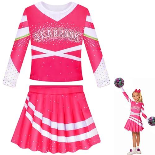 Disfraz de animadora para niñas, uniforme para niños, conjunto elástico de animadora, accesorios con pompones, adorable traje de animación para niñas, para Halloween, cosplay, escuela, carnaval