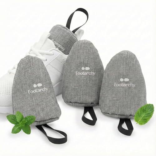 Footarchy Absorbe Olores para Zapatos Menta (4x80g) – Saquitos de Carbón Activado Reutilizables 12 Meses – Antihumedad Zapatillas y Calzado Deportivo