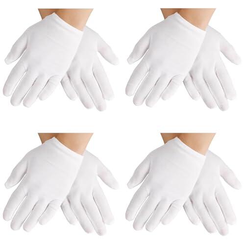 Funngy Guantes de Algodón Blancos para Niños y Niñas,4 PCS Guantes Blancos de Algodón Guantess Dermatológicos e Hidratantes para Disfraz Cosplay Fiesta y Cuidado de la Piel Sensible