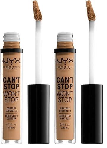 Nyx Professional Makeup Corrector No Comedogénico, Waterproof Y De Larga Duración Can'T Stop Won'T Stop 24H Tono 14 Golden Honey Para Pieles Oscuras (Paquete de 2)