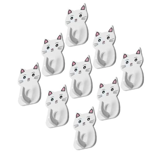 TOYANDONA 9 Ganchos Adhesivos para Baño Forma de Gato Adorable, Organizador de Baño de Abs y Ps, Paquete de 9 Piezas para Colgar Toallas y Accesorios Color Aleatorio