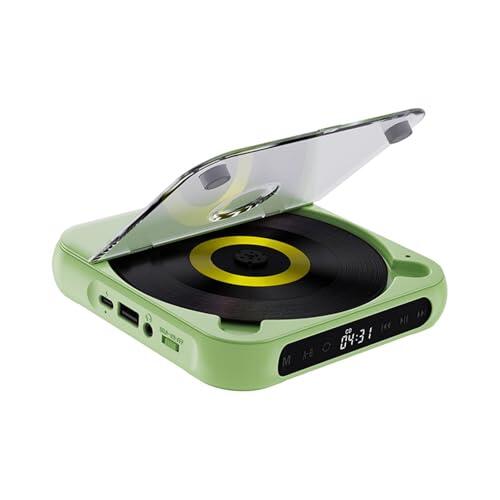 vreplrse Reproductor de CD con Radio FM y Sonido portátil. Entretenimiento en casa y diversión al Aire Libre. Disfruta de tu música en CD o USB de Forma, Verde, 135 x 135 x 25 mm