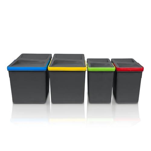 WUITOKI Contenedores de reciclaje de 2 x 12 l y 2 x 5 l, cubo de basura para cajón, color antracita, ahorro de espacio interior, cestas de cocina