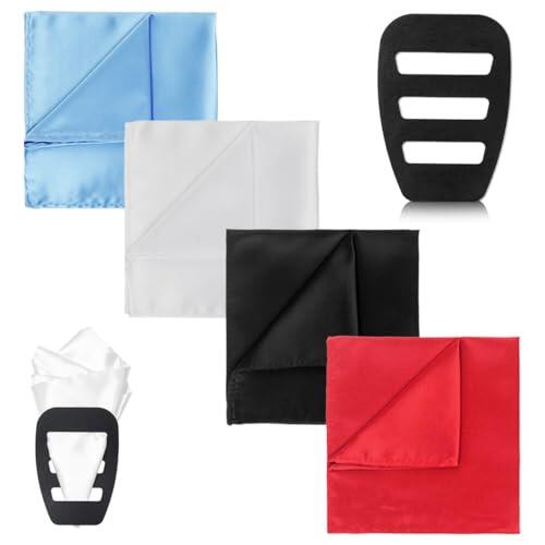 Pañuelos Hombre, 4 Unidades, Tela, y 1 Soporte Pañuelo Traje hombre, Bolsillo Cuadrado Sedoso, Soporte de Bolsillo, regalo de un sujetador, Handkerchiefs Regalo, para Negocios y Casual