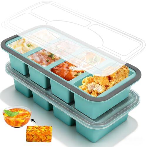 Niuny Molde para Congelar Sopa 2Pcs Moldes De Silicona para Sopa con Tapas 1000ml Contenedor De Almacenamiento De Sopas Bandeja Congeladora (2Pcs(Azul) x 4 Intervalo)