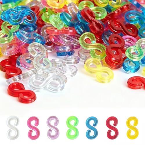 S Clips Loom Juego de 480 piezas Cierres Clips, Conector S Clips, Clips de goma de plástico, cintas de goma DIY Accesorios de joyería para pulseras Agujas de ganchillo (transparentes y coloridos)