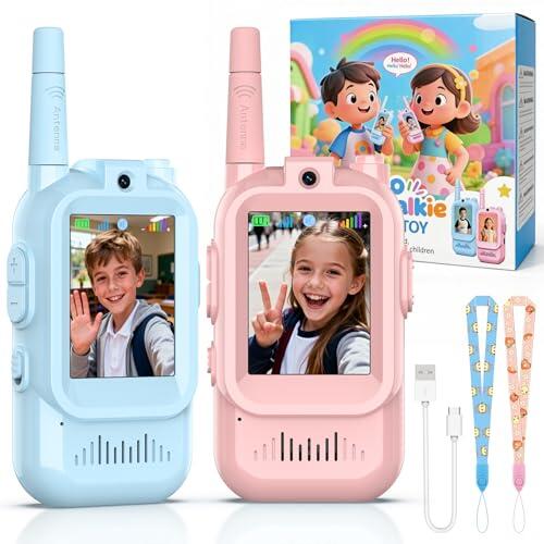 Video Walkie Talkie Niños, Walkie Talkie Recargable con cámara y Cambiador de Voz, Largo Alcance 400m, Juguetes Cumpleaños para Niños y Niñas de 3 a 12 Años