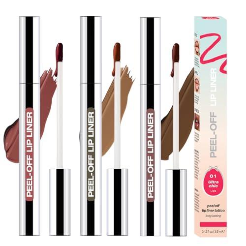 3 Pcs Perfilador de Labios Peel Off,Delineador de Labios Despegable de Larga Duración,Impermeable y Mate,Colores Vivos para Uso Diario,Fiesta y Boda (Marrón + Marrón Oscuro + Rojo Vino)