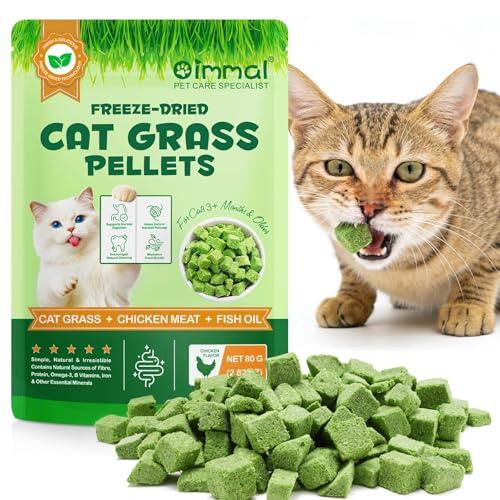 Snacks de Hierba Gatera Liofilizada para Gatos, 80g - Golosinas Naturales para Ayudar con la Digestión, Gestión de Bolas de Pelo, Cuidado Dental, Receta de Pollo y Aceite de Pescado
