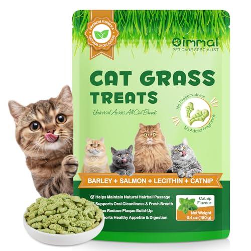 Golosinas de Hierba para Gatos 180g, Golosinas con Catnip para Gatos - Snacks para Ayuda con las Bolas de Pelo y Cuidado Dental, Fibra Natural para la Digestión, Textura Crujiente para Limpieza Dental