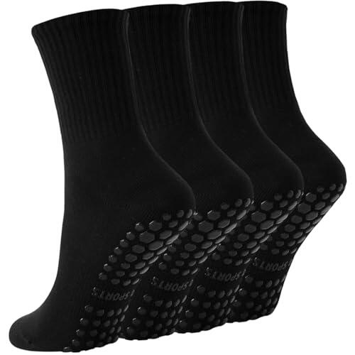 Yikki 4 pares de Calcetines Pilates Mujer Antideslizantes, Suaves Reformadores para Yoga, Baile, Fitness, Gimnasio, Ballet, Trampolín, uso Doméstico y Hospital, Talla única (Negro)