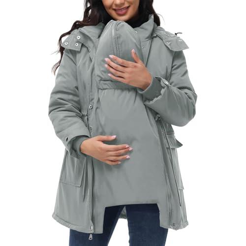 HAOLEI Ropa Premama Embarazada,Espesado y Caliente Chaqueta Acolchada Mujer con Capucha Cálido Cómodo Parka Mujer a Prueba de Viento Cortavientos Abrigo de Plumas Invierno para Maternidad y Bebé