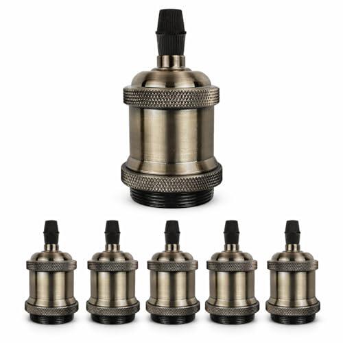 Zenovate 6 Piezas Portalámparas E27 Vintage Casquillo E27 Retro de Aluminio y Cerámica, Douille Lampe Vintage, Portalámpara Edison para Bares, Cafeterías y Proyectos DIY (Bronce)
