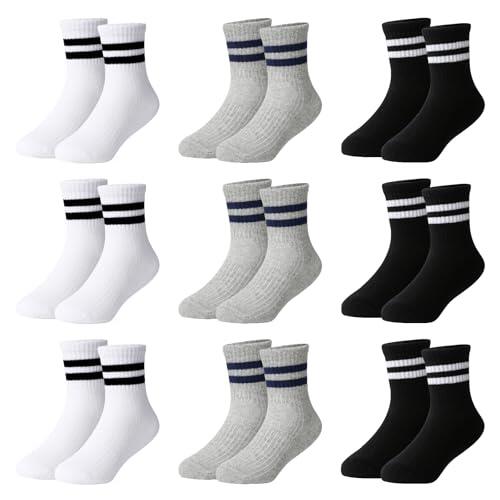 Moitiy 9 pares de calcetines para niños, tenis, niños, niñas, elásticos, de algodón, unisex, calcetines deportivos, multicolor, 39-42