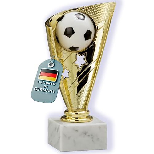 Larius Copa de fútbol en oro (16 cm, 320 g) | Copa de fútbol con grabado opcional, incluye base de mármol, para niños y adultos – S1 (sin texto, M)