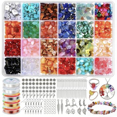 JTHTJOK Set para Hacer Joyería, 24 Colores Perlas de Piedras Preciosas Naturales 5–8 mm, Juego de 1510 Piezas de Perlas de Piedra para Joyería DIY, Anillos, Pulseras, Collares y Pendientes, Perlas de
