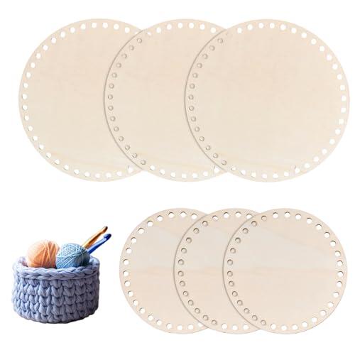 6 Piezas Base Redonda de Madera para Cestas de Ganchillo, Fondo para Tejido, Manualidades, Crochet y Bricolaje, Decoración, Accesorios DIY, diámetro 15/20 cm