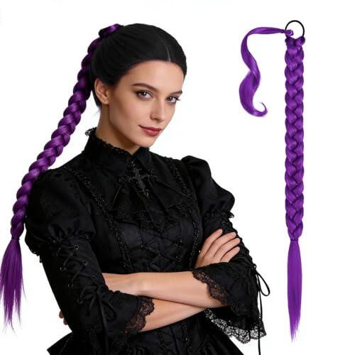 1 Pieza Extensiones pelo Morado, 24 Pulgadas Purple Hair, Cabello Largo Morados Prestirarado para Trenzado para Escenarios, Fiestas de Halloween, Carnaval, Juegos de Disfraces, Decoración
