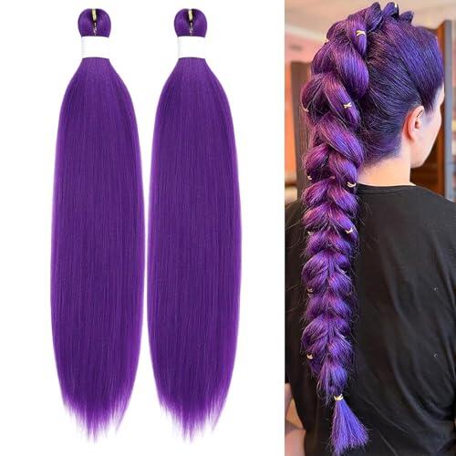 2 Unidades Pelo Morado para Trenzas, 30 Pulgadas Extensiones pelo Morado, Prestirazados Kanekalon Morados Para Halloween, Fiestas Y Cosplay