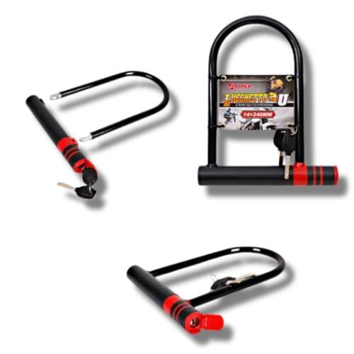 Candado en U de acero aleado y endurecido | Con 2 Llaves Incluidas | Protección Avanzada contra Cortes y Manipulación | Ideal para Bicicletas, Motos, Puertas y Garajes |14 mm Grosor y 24 cm Largo