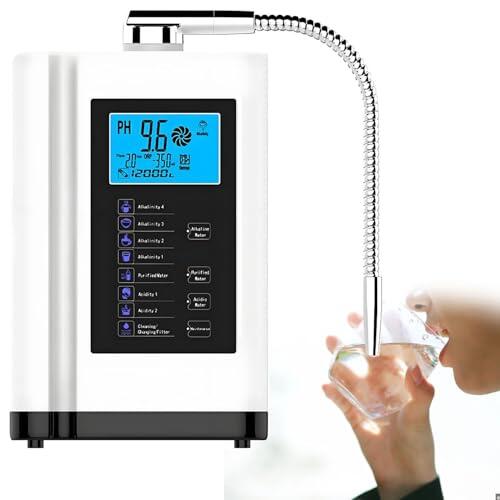 GLBMXDD Máquina ionizadora de Agua alcalina, PH 3,5-10,5, máquina de Agua ionizada, hasta -500 mV ORP, con 7 ajustes de Agua, 8000 litros por Filtro, autolimpieza, Voz Inteligente. White