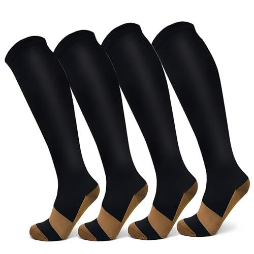 KU 4 pares de medias de compresión para mujer y hombre, medias de soporte para deporte, running, ciclismo, viajes en avión, viajes y vida diaria – Transpirable (negro-L-XL)