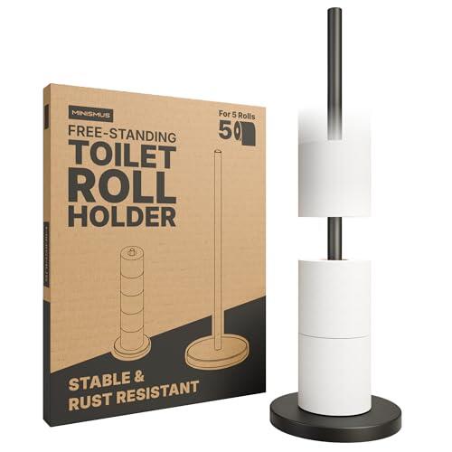 Minismus portarrollos Papel higienico de pie con Base ponderada para Uso Estable, portarrollos de Papel higiénico de Acero Inoxidable con Espacio para 5 Rollos de Repuesto, cómodo y práctico