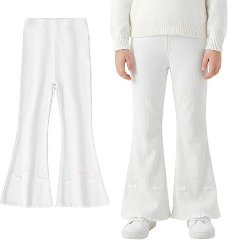 FILOWA Leggings Acampanados para Niñas Algodón Bootcut Elásticos Pantalones Acampanados Largos Campana Pantalón Cintura Alta Mallas Yoga Ocio Correr Carnaval para Infantiles 6-7 años, Blanco