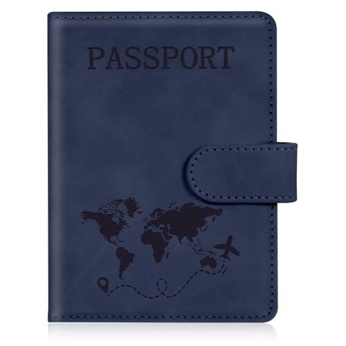 AOOTE Funda para Pasaporte de Cuero de PU,Porta Pasaporte con Bloqueo RFID,Viajes Accesorios Unisex para Pasaportes Tarjetas Crédito Funda Tarjeta Identific