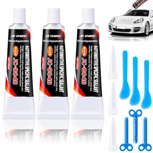 Adhesivo para parabrisas de coche, color negro, 150 ml (50 ml x 3 unidades), resistente al agua, de secado rápido, resistente al calor, completo con accesorios, adecuado para parabrisas, puertas y